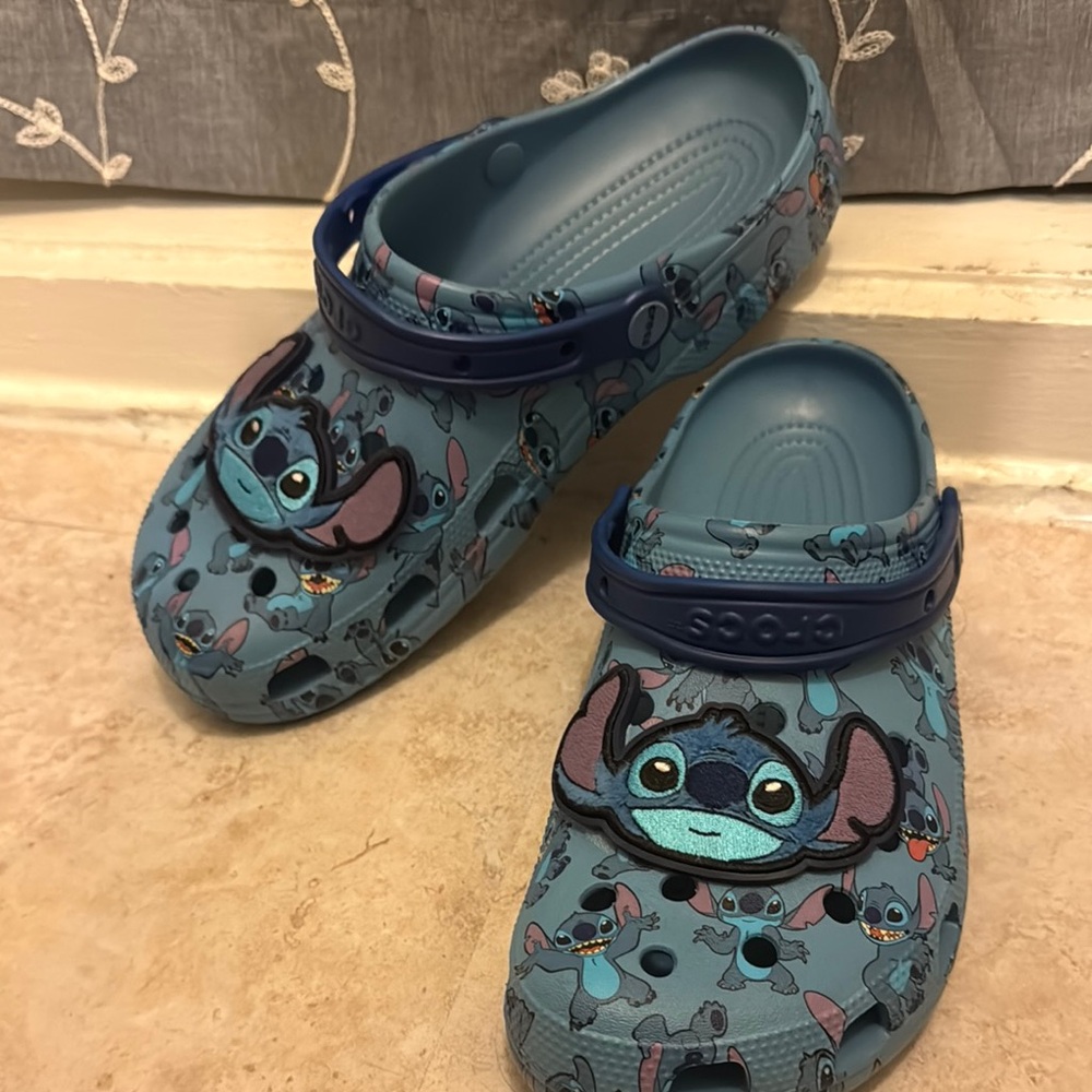 CROCS Blue Sandals with Stitch Design